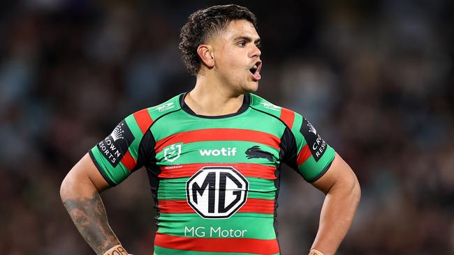 Latrell Mitchell kicked the Rabbioths in front late in the game then gave away a crucial penalty. Picture: Cameron Spencer/Getty Images