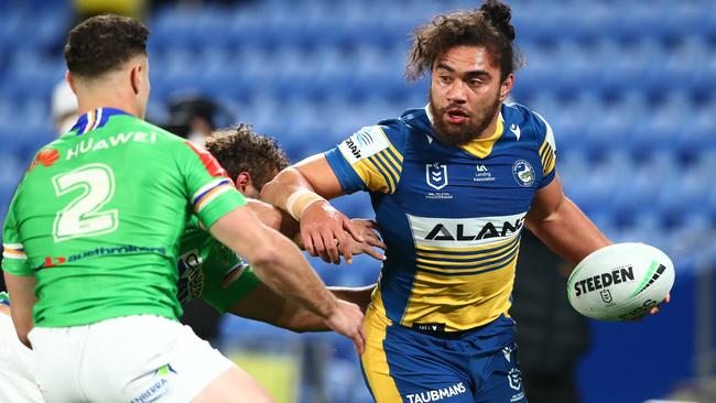 Isaiah Papali’i played 25 games and scored seven tries for Parramatta in the 2021. Photo by Chris Hyde/Getty Images