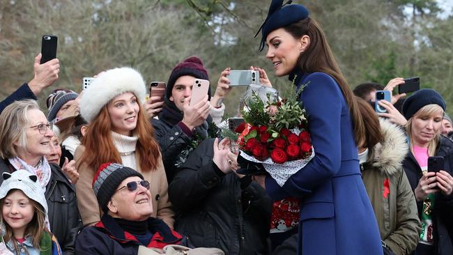 Catherine, Princess of Wales, chats with well-wishers after attending the Royal Family's traditional Christmas Day service at St Mary Magdalene Church on the Sandringham Estate in 2023. The princess is now recuperating at her Sandringham home, following the recent announcement of her cancer diagnosis. Picture: Adrian Dennis/AFP