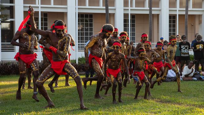 Kenbi Dances from Belyuen community at the Northern Land Council 50 Year Anniversary Concert in State Square, Parliament House, Darwin. Picture: Pema Tamang Pakhrin