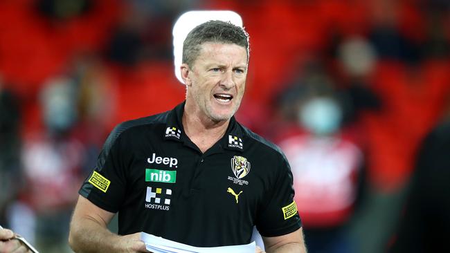 Damien Hardwick, now a two-time premiership coach, suffered an inglorious 0-9 start to his career in 2010. Picture: Jono Searle/Getty Images