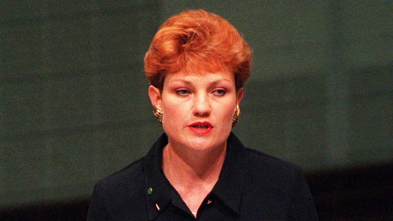 New arrival: A nervous Pauline Hanson delivers her maiden speech in the House of Representatives in September 1996. Picture: Michael Jones.