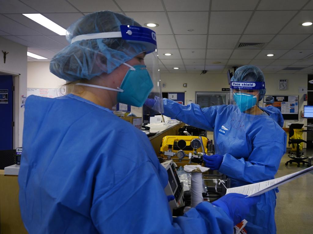 ICU staff caring for Covid patients at St Vincent’s Hospital, in Sydney’s east. Picture: Kate Geraghty