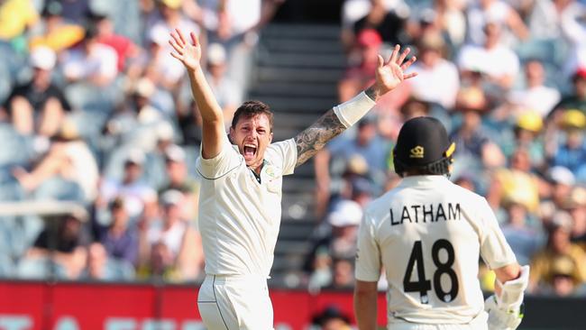 Boxing Day Test Match at the MCG. 27/12/2019.. Day 2. Australia's James Pattinson appeals for the LBW wicket of New Zealand's Ross Taylor only for DRS is overturn the umpires decision . Pic: Michael Klein