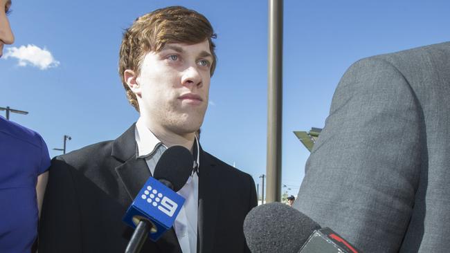 Joshua Thorburn, the foster brother of slain Brisbane schoolgirl Tiahleigh Palmer, arrives at Beenleigh court for sentencing, Beenleigh, Thursday, July 27, 2017. Picture: AAP /Glenn Hunt.