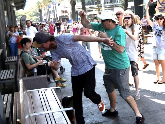 The bystander comes off second best. Picture: Nigel Hallett