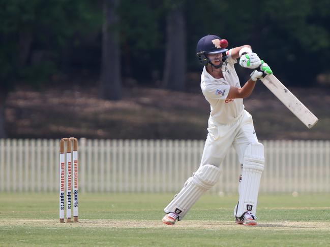 CANTERBURY BANKSTOWN EXPRESS/AAP. Matt Calder bats for Mosman in Bankstown, Saturday, 2nd November 2019. Bankstown(bowling) took on Mosman in a 2-day first grade cricket match at Bankstown Oval. (AAP IMAGE / Robert Pozo)