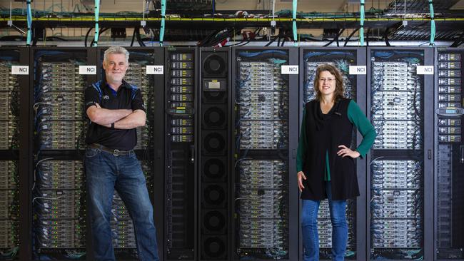 Sean Smith, director of the National Computational Infrastructure, with Megan O'Mara, who is using the supercomputer for research on COVID-19. Picture: Sean Davey.