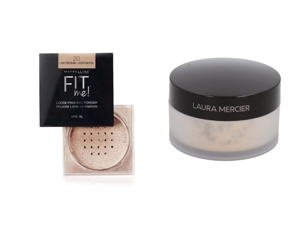 The Maybelline New York Fit Me Loose Finishing Powder versus the Laura Mercier Translucent Loose Setting Powder.