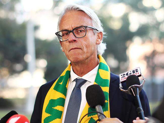 SYDNEY, AUSTRALIA - MAY 21: FFA CEO David Gallop speaks to media during a FFA press conference regarding Australia's bid for the 2023 FIFA Women's World Cup at Harmony Park on May 21, 2019 in Sydney, Australia. (Photo by Mark Metcalfe/Getty Images)