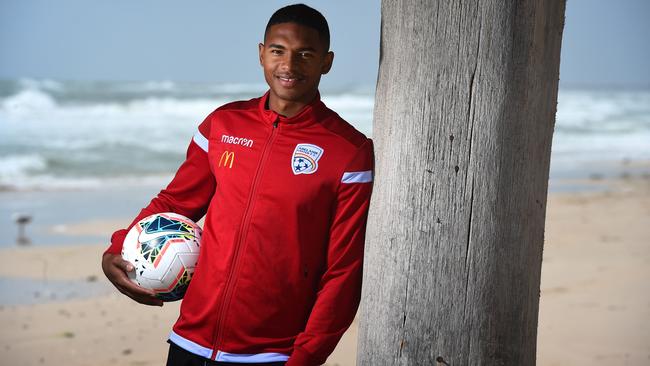 Adelaide United’s Michael Maria is eyeing World Cup 2022 qualification with Caribbean nation Curacao. Picture: Naomi Jellicoe