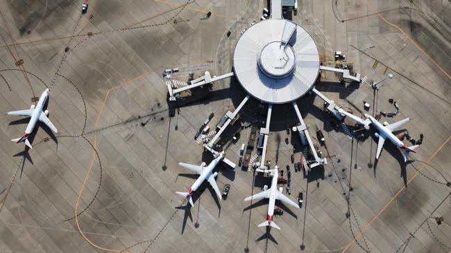 Qantas planes at Brisbane domestic airport. Picture: Courier-Mail