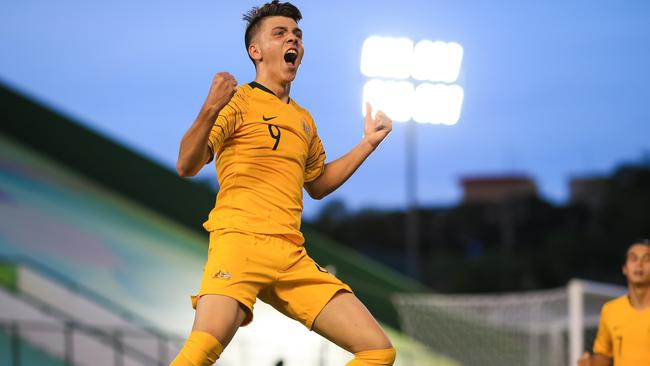 Noah Botic celebrates one of the goals he scored in the group B upset win over Nigeria at the FIFA u17 World Cup Brazil 2019.