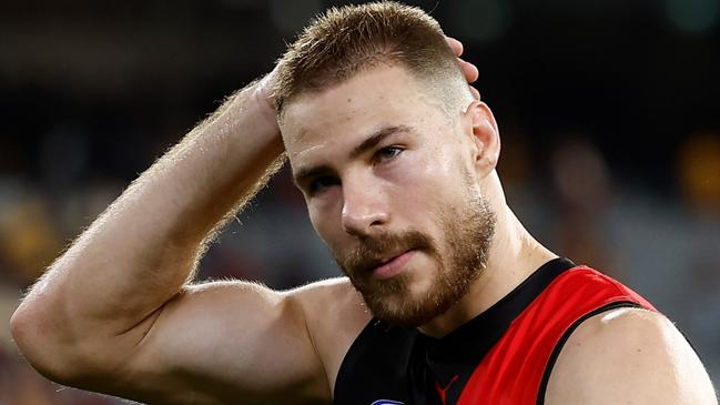 MELBOURNE, AUSTRALIA - MARCH 14: Ben McKay of the Bombers looks dejected after a loss during the 2025 AFL Round 01 match between the Hawthorn Hawks and the Essendon Bombers at the Melbourne Cricket Ground on March 14, 2025 in Melbourne, Australia. (Photo by Michael Willson/AFL Photos via Getty Images)