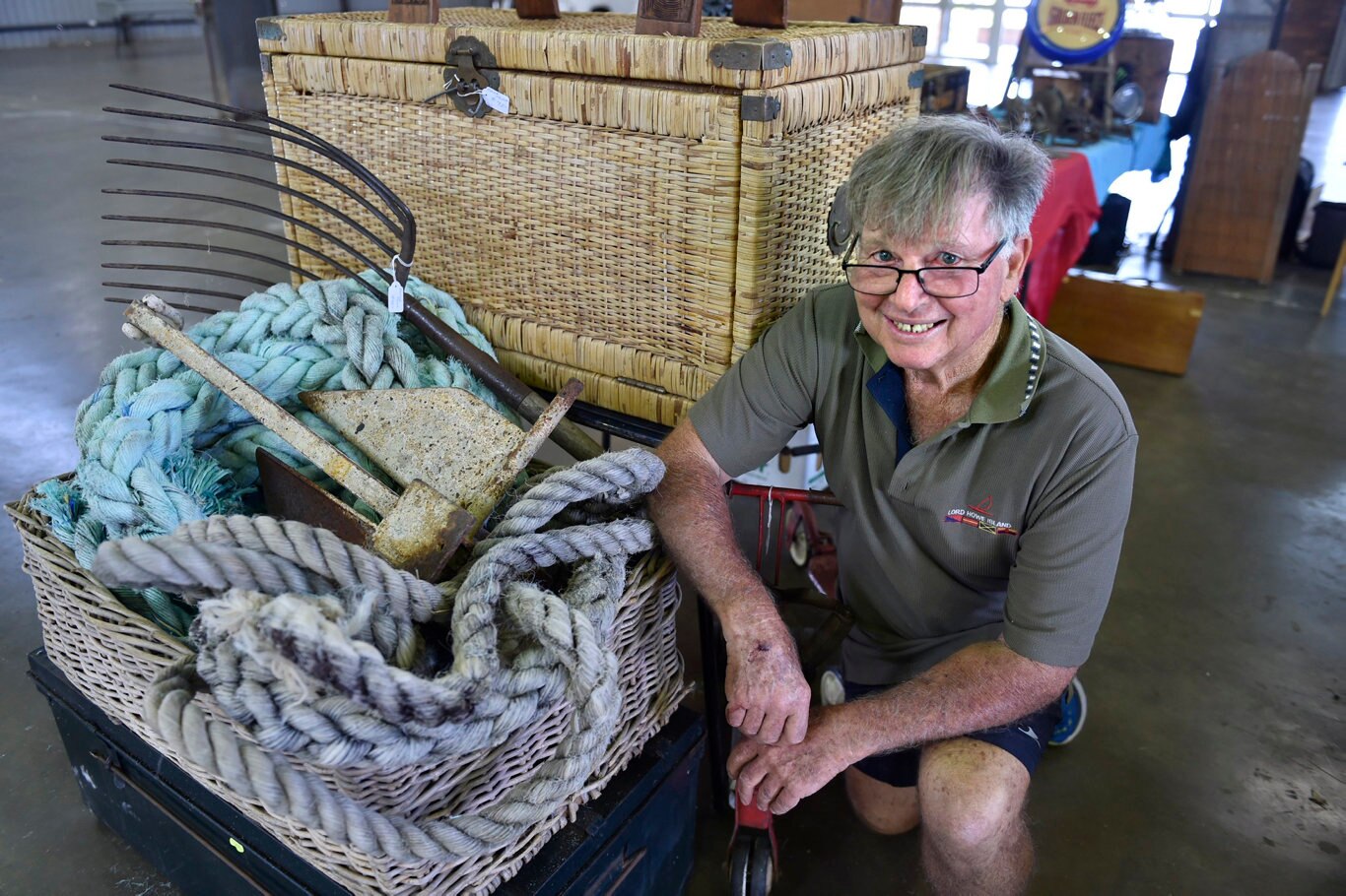 Laurie Foster from Sunshine Coast Antiques and Collectables Club. Stall holders set up for annual Swap Meet at Toowoomba Showgrounds. February 2019. Picture: Bev Lacey