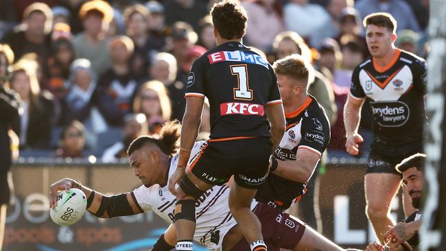 Haumole Olakau'atu has been on fire for the Sea Eagles, but they need him to step up against the NRL’s top teams. Picture: Getty Image.