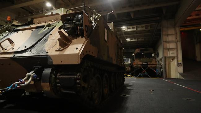 Inside the HMAS Adelaide ahead of Exercise Keris Woomera, the first bilateral amphibious activity exercise between the Australian Defence Force and Indonesian National Armed Forces. Picture: Zizi Averill