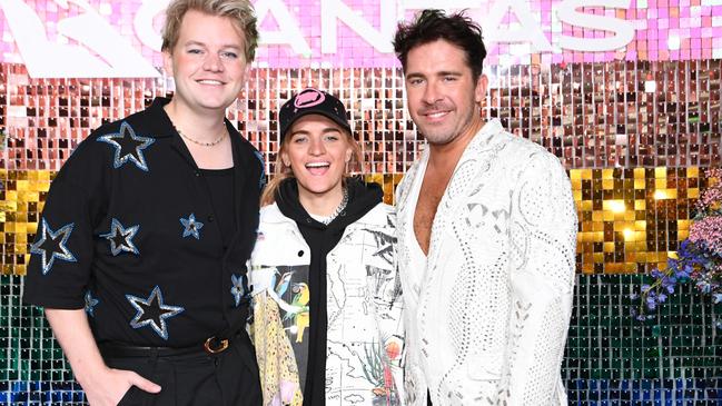 Joel Creasey, G-Flip and Hugh Sheridan in Los Angeles Picture: James D. Morgan/Getty Images.