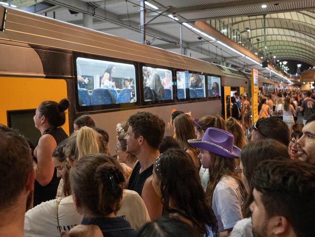 SYDNEY, AUSTRALIA - February 23, 2024, Transport chaos at the Olympic Park train station after Taylor SwiftÃs concert, as crowds of people are leaving. :   Picture: NCA NewsWire / Flavio Brancaleone