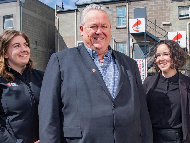 Assistant Secretary of CPSU Natalie Jones and general secretary Thirza White with Tom Lynch who is retiring from the CPSU.Picture: Linda Higginson