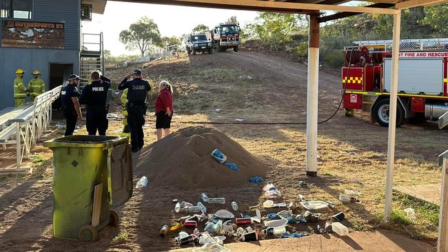 Alongside the canteen door being set on fire bins full of rubbish were pushed over outside the complex. Picture: supplied.