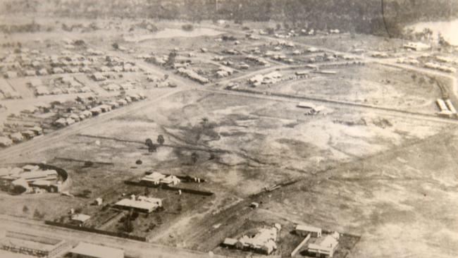 An undated aerial view showing the area around North Street (gaol/jail, Rockhampton State High School, Showgrounds). From the Central Queensland Collection Rockhampton Regional Council Libraries. Photo Contributed