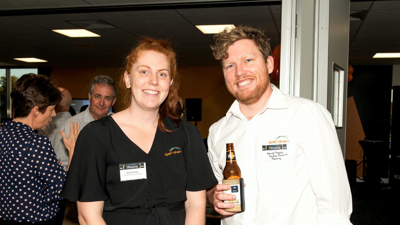 Nicole Geisler and Hamish Rogers from Gardian Financial Planning at the Resource Industry Network's 20th Anniversary Celebration. Picture: Michaela Harlow