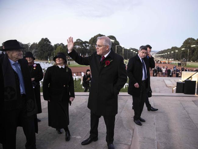 Prime Minister Scott Morrison with Kerry Stokes after the dawn service. Picture: NCA NewsWire / Gary Ramage