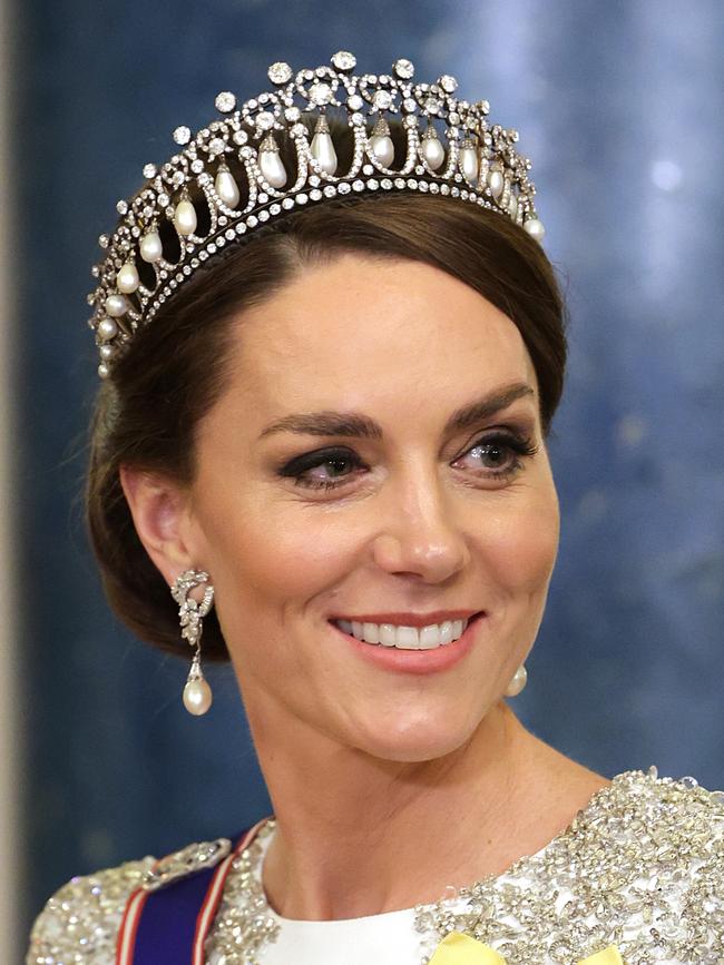 Kate Middleton wears a tiara belonging to her mother-in-law. Picture: Getty Images