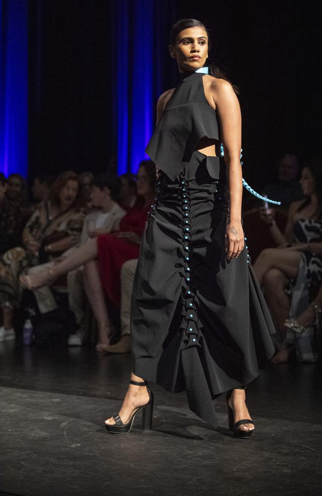 Designs by Melisa Sivlim are featured on the Emerging Designers runway of Toowoomba Fashion Festival at The Armitage Centre, Saturday, March 16, 2024. Picture: Kevin Farmer