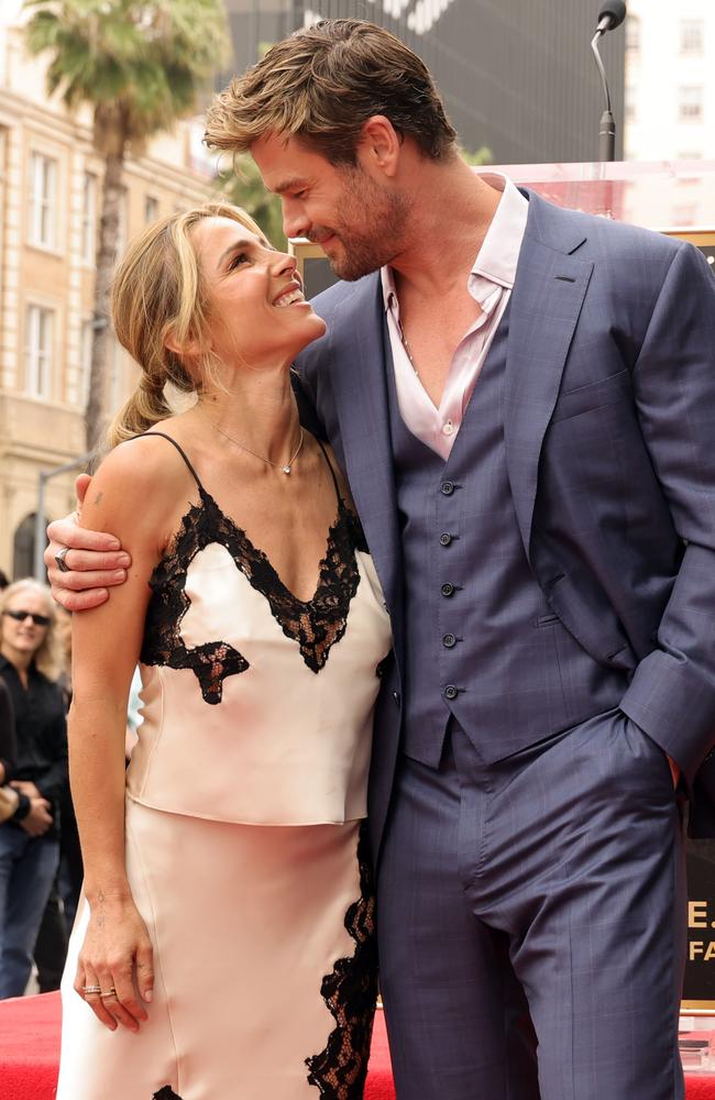 Elsa Pataky and Chris Hemsworth attend the Hollywood Walk of Fame Star Ceremony. Picture: Getty Images