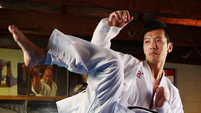 Pictured at his karate training gym at Artarmon in Sydney is Tsunesri Yahiro.Tsunesri is representing Australia in Karate at the upcoming Tokyo Olympics and is an outside chance of a medal having won a number of bronze medals at world championship events in the past.Picture: Richard Dobson