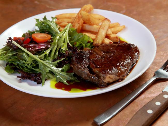 The $5 steak comes with salad and chips. Picture: Toby Zerna