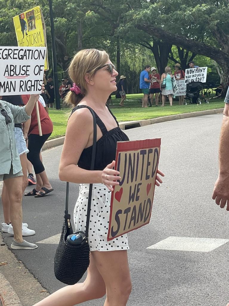 Protesters march through Darwin’s CBD against vaccination mandates on January 15 2022. Picture: Thomas Morgan