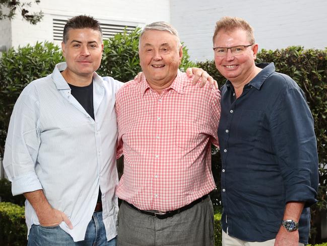 Publican Arthur Laundy with sons Stuart and Craig for his 80th birthday earlier this year. Picture: Richard Dobson.