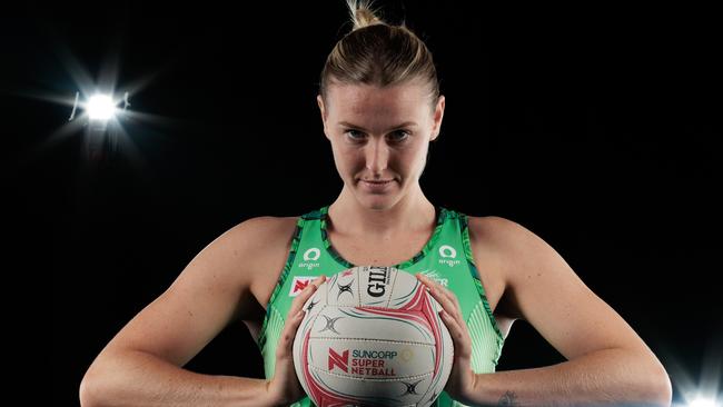 GOLD COAST, AUSTRALIA - FEBRUARY 23:  Sasha Glasgow poses during the Fever Super Netball 2023 headshots session at the Gold Coast Leisure Centre on February 23, 2023 in Gold Coast, Australia. (Photo by Matt King/Getty Images for Netball Australia