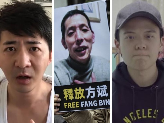 Whistleblowers (from left) Chen Qiushi, Fang Bin and Li Zehua. Pictures: Supplied