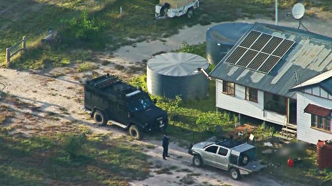 An aerial view of the scene at the property in Wieambilla where the shooting took place. Picture: Channel 9