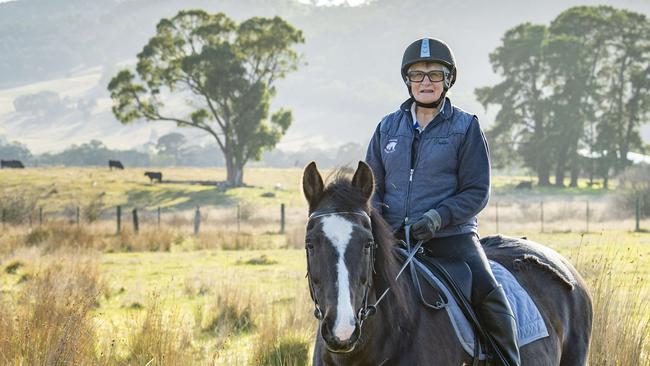 NEWS: 85yo horse rider Elaine LobbElaine Lobb is from Romsey and has been riding since she was 4 years old. She's now 85 and still going strong, riding her horse 3-4 times a week with her daughter Anne Liersch. Pictured at Anne's farm at Goldie. PICTURED: 85yo horse rider Elaine Lobb with her Clydesdale cross Australian Riding Pony named Holly. PICTURE: ZOE PHILLIPS