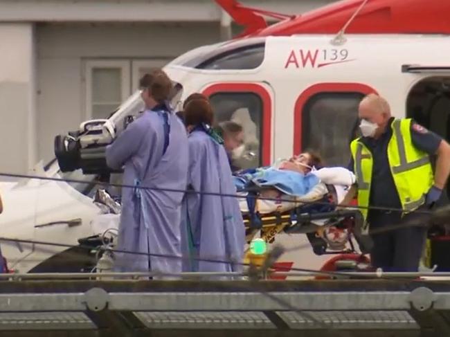 A teenage girl arrives by air ambulance at The Alfred. Picture: 7 News