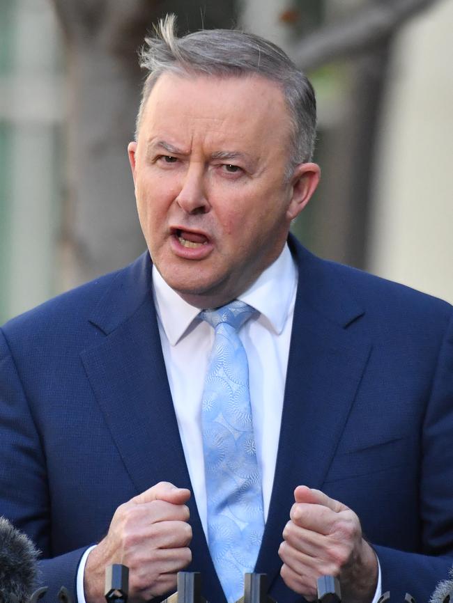 Leader of the Opposition Anthony Albanese at a press conference at Parliament House on Tuesday.