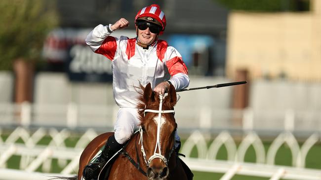 SYDNEY, AUSTRALIA - OCTOBER 05: Reece Jones riding Land Legend wins Race 8 James Squire Metropolitan during Sydney Racing at Royal Randwick Racecourse on October 05, 2024 in Sydney, Australia. (Photo by Jeremy Ng/Getty Images)