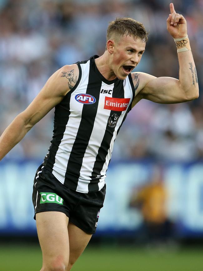 Ben Crocker after kicking one of his 21 goals for Collingwood. Picture: MICHAEL KLEIN.