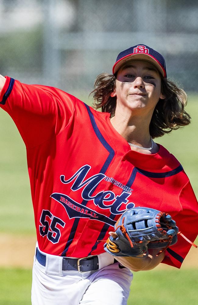 Alex Duncalfe from Brisbane Metro at the Queensland Little League Pathways Baseball Championships at Talobilla Park, Kippa-Ring, Thursday, April 15, 2021 - Picture: Richard Walker
