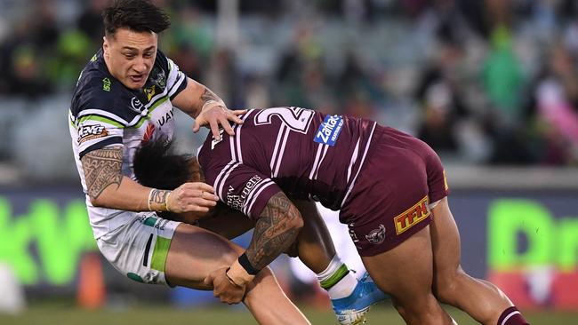 Taufua is making a reputation for huge hits. Photo: AAP Image/Joel Carrett