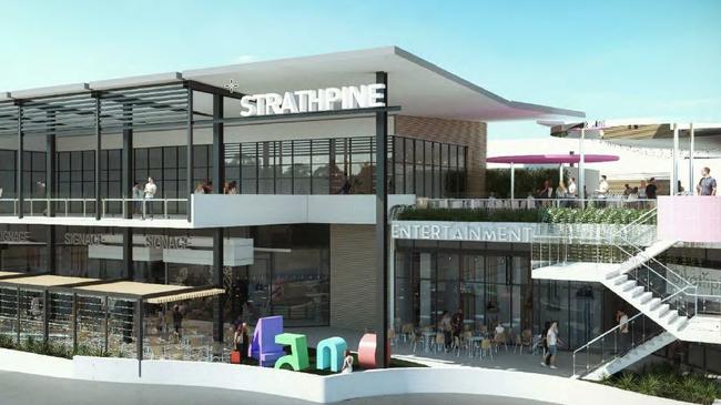 Proposed designs for a refurbished entertainment and leisure precinct at the Strathpine Centre. Images: Thomson Adsett.