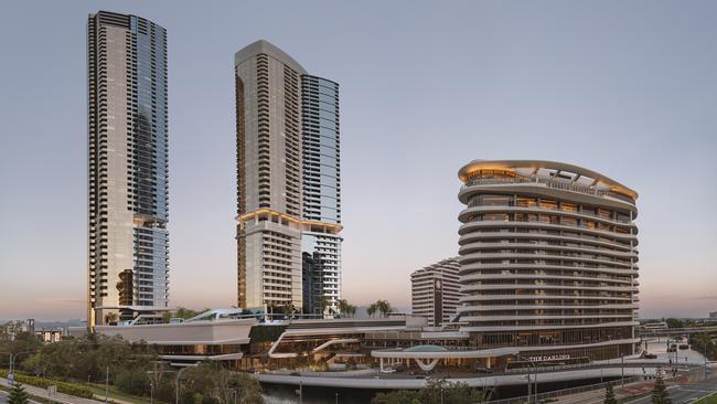 The Star Gold Coast site's new $500m fourth tower planned (far left) at its Broadbeach gaming resort which will measure 63 storeys, 215m high and be operated at 5-star level by an international operator. It has been fast-tracked and likely start construction next year whilst the third tower Dorsett is coming out of the ground.