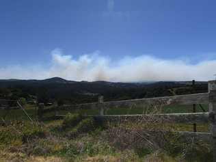 The Bee Hives bushfire front burning north of Ebor on Monday morning. 