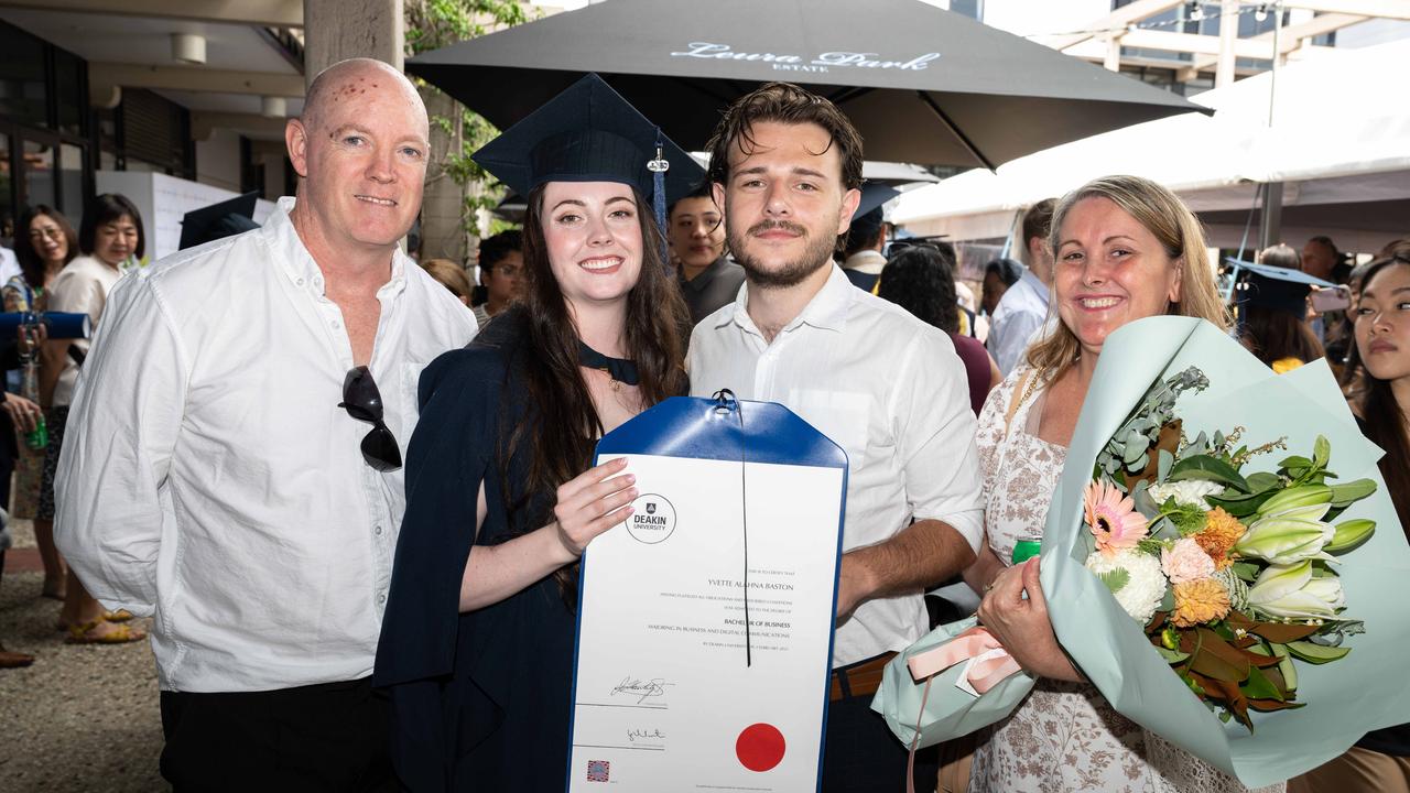 03-02-2025 Deakin University graduation Alan Baston, Yvette Baston, Darcy Timms and Fiona Baston