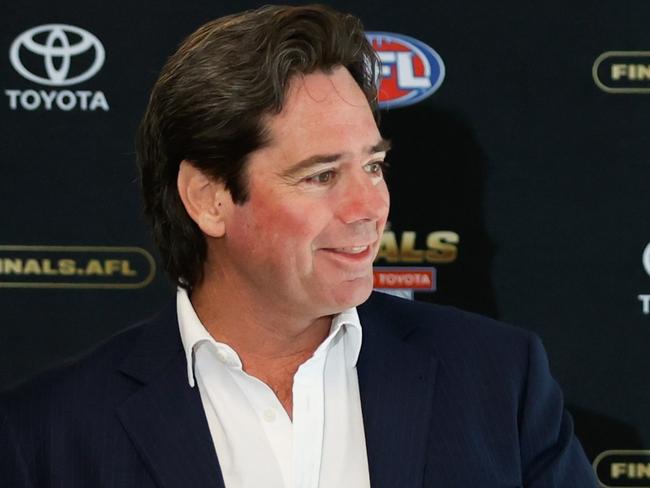 MELBOURNE, AUSTRALIA - SEPTEMBER 04: Gillon McLachlan, Chief Executive Officer of the AFL speaks during the official launch of the 2023 Toyota AFL Finals Series at the Toyota Corporate Headquarters on September 04, 2023 in Melbourne, Australia. (Photo by Dylan Burns/AFL Photos via Getty Images)